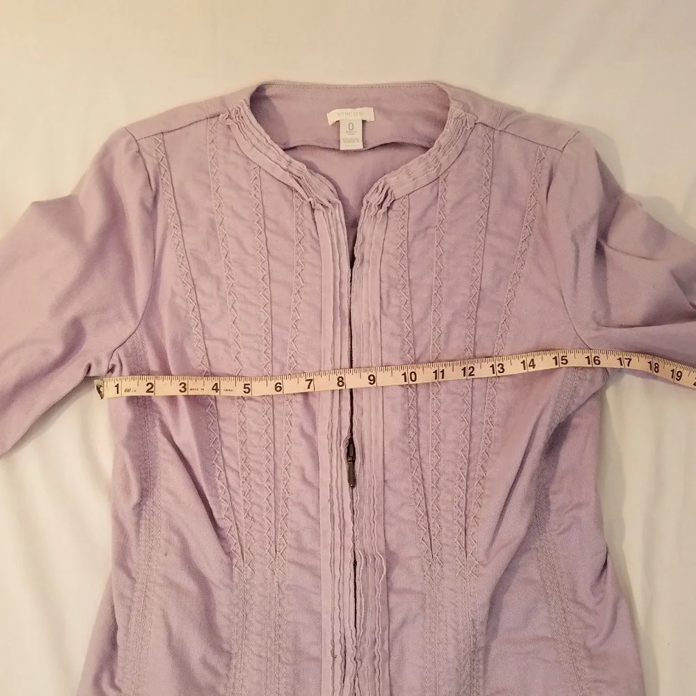 CHICO'S Ruffled Denim‎ Jean Jacket Size 0 Lavender